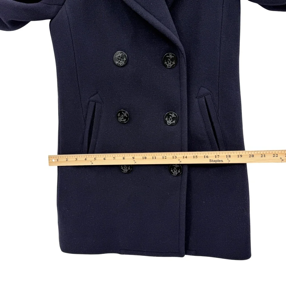 Vintage J. Crew Womens Pea Coat 00 Navy Blue‎ Double Breasted Stadium Cloth - Picture 10 of 12
